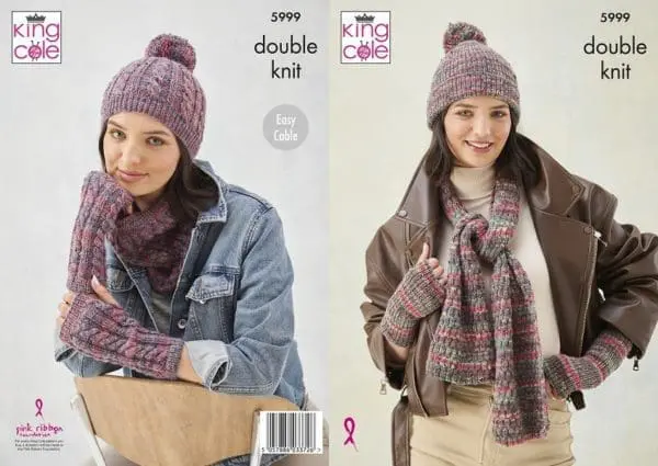 king Cole 5999 dk hat scarf gloves knitting pattern