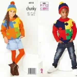 King Cole 6018 Knitting Pattern Chunky Sweater Hat