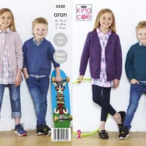 King Cole 5542 Pattern Aran Cardigan Sweaters Knitting