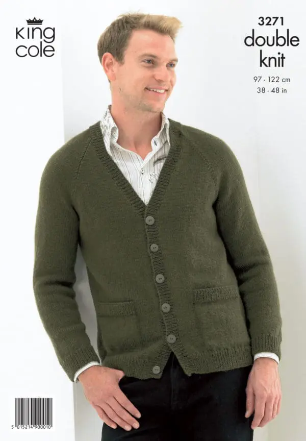 King Cole 3271 Adult DK Cardigan Sweater Knitting Pattern