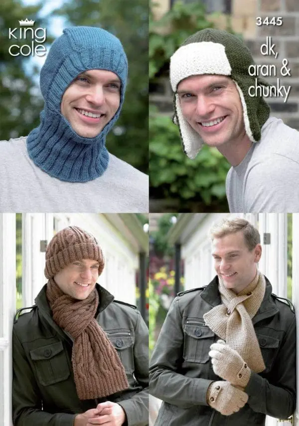 King Cole 3445 Hats Balaclava Scarf Gloves Knitting Pattern