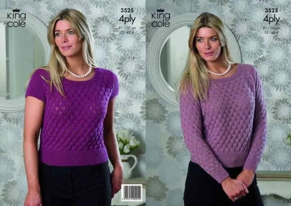 King Cole 3525 4 ply Adult Top Sweater Knitting Pattern