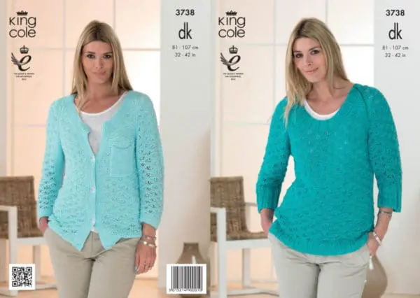 King Cole 3738 Adult DK Sweater Cardigan Knitting Pattern