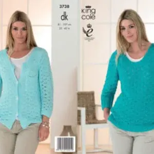 King Cole 3738 Adult DK Sweater Cardigan Knitting Pattern