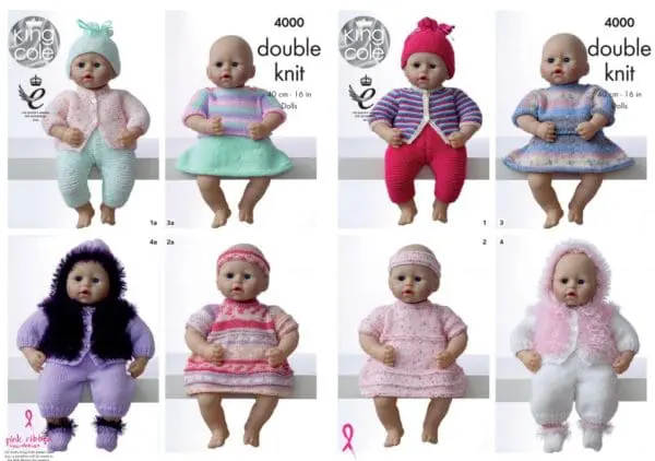 King Cole 4000 Dolls Clothes Knitting Pattern