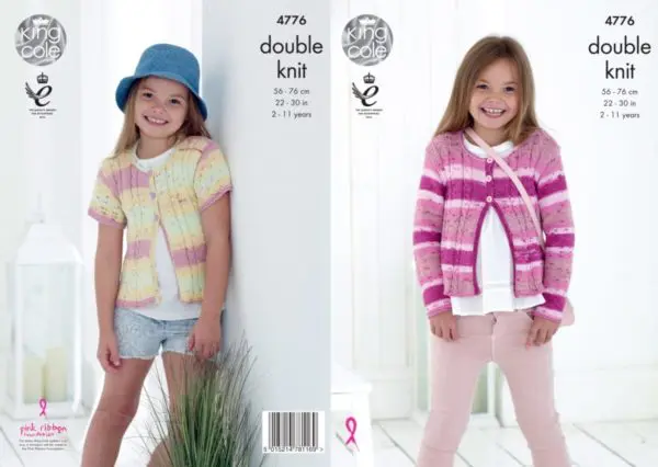 King Cole 4776 Knitting Pattern Girls Cardigans DK