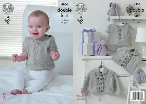 King Cole 4904 DK Babies Cardigan Sweater Knitting Pattern