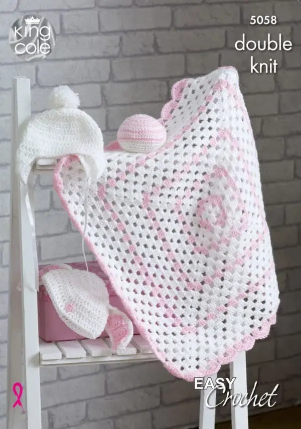 King Cole 5058 Baby DK Easy Blanket Hat Ball Crochet Pattern