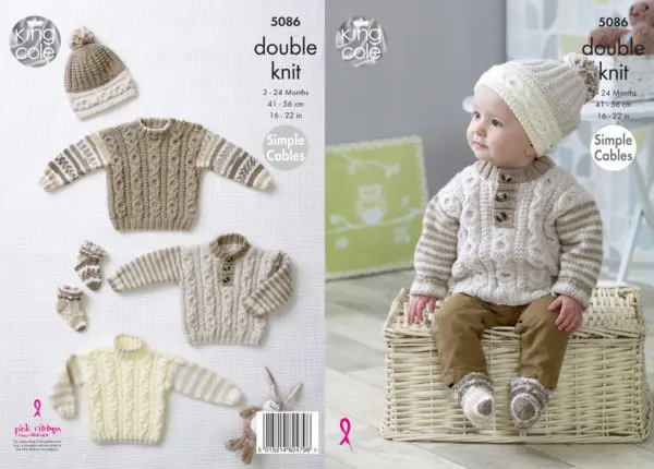 King Cole 5086 Baby DK Sweater Hat Socks Knitting Pattern