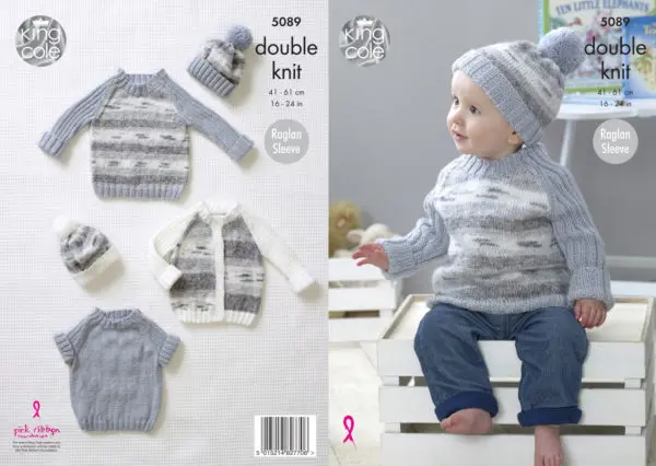 King Cole 5089 DK Sweater Hat Cardigan Knitting Pattern