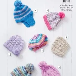 King Cole 5200 Babies Hats Knitting Pattern