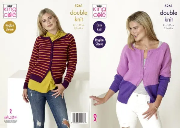 King Cole 5261 Adult DK Raglan Sleeve Cardigan Knitting Pattern