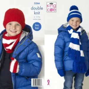 King Cole 5266 Child DK Scarf Hats Mittens Knitting Pattern