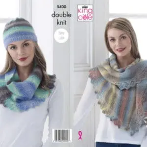 King Cole 5400 DK Adult Shawl Cowl Hat Knitting Pattern