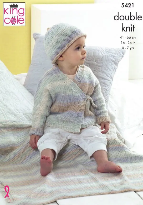 King Cole 5421 DK Baby Cardigan Hat Blanket Knitting Pattern