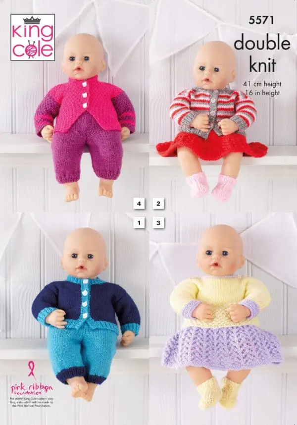 King Cole 5571 DK Dolls Clothes Knitting Pattern