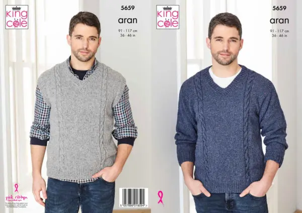 King Cole 5659 Aran Sweater Knitting Pattern