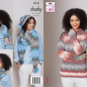 King Cole 5714 Adult Chunky Sweater Accessories Knitting Pattern