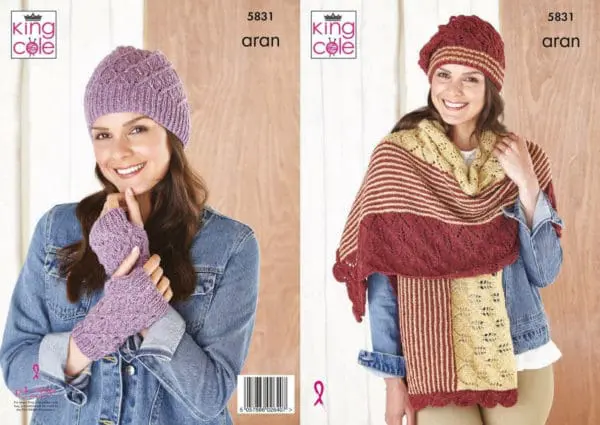 King Cole 5831 Hat Scarf Wrist Warmers Knitting Pattern