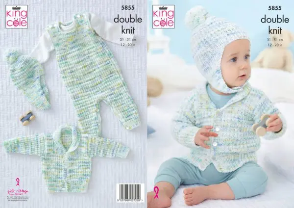 King Cole 5855 DK Dungarees Jacket Hat Knitting Pattern