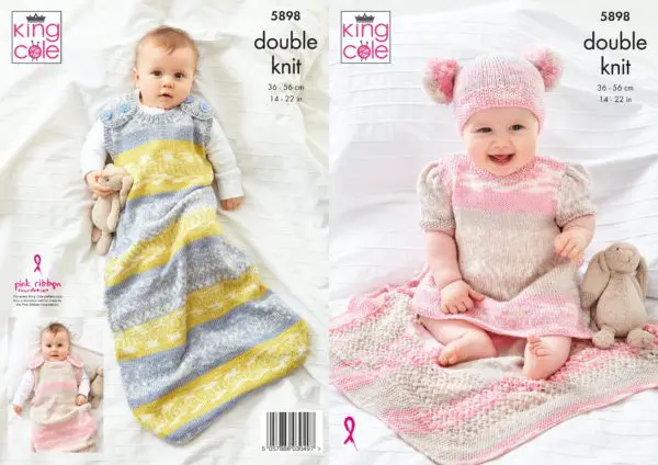 King Cole 5898 DK Dress Sleeping Bag Hat Knitting Pattern