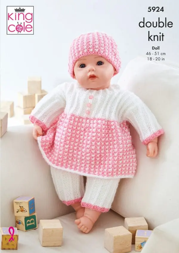 King Cole 5924 DK Dolls Clothes Knitting Pattern