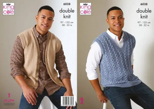 King Cole 6038 Adult DK Waistcoat Sweater Vest Knitting Pattern