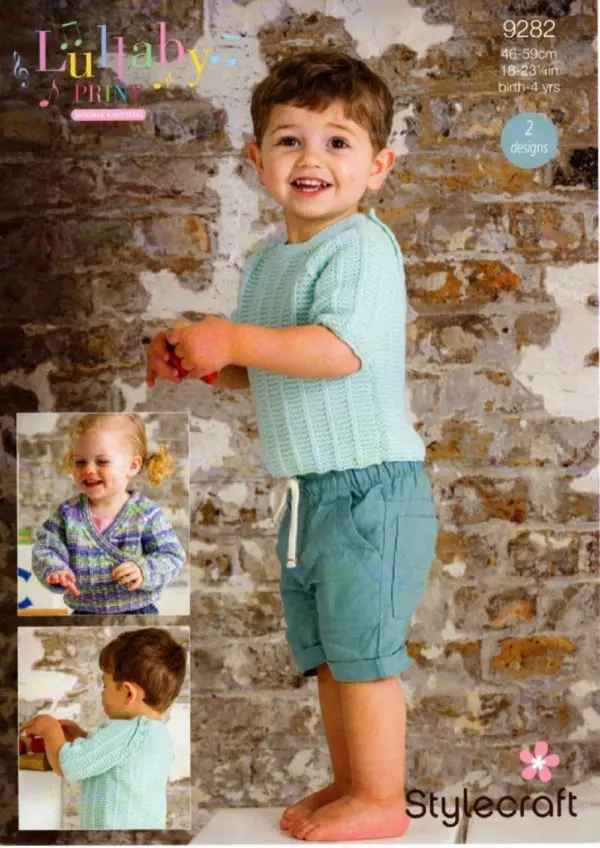 Stylecraft 9282 DK Babies Tshirt Cardigan Knitting Pattern