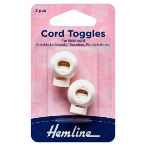 Hemline Cord Toggles 6mm White
