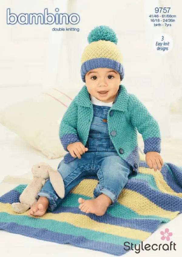 Stylecraft 9757 Baby DK Cardigan Hat Knitting Pattern