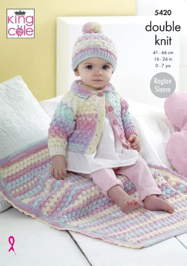 King Cole 5420 Cardigan Hat Blanket DK Knitting Pattern