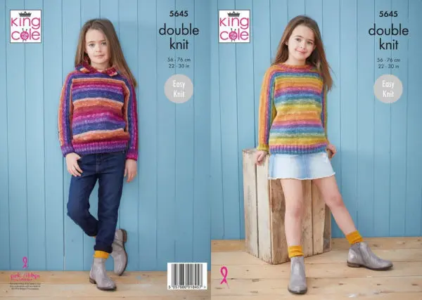 King Cole 5645 DK Childs Sweater Hoodie Knitting Pattern