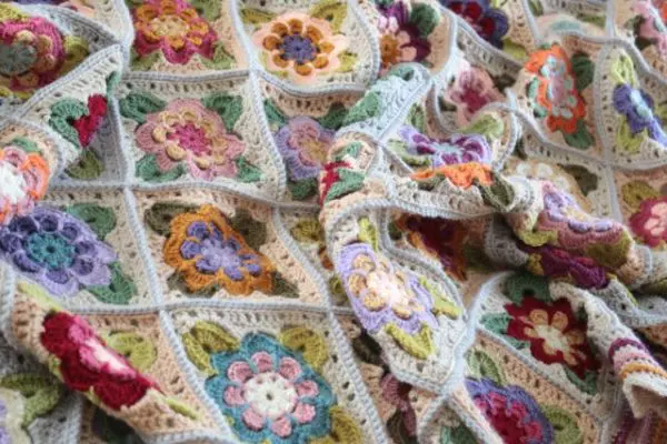 Cherry Heart Faded Painted Roses Crochet Blanket Wool Pack - Image 3