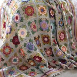 Cherry Heart Faded Painted Roses Crochet Blanket Wool Pack
