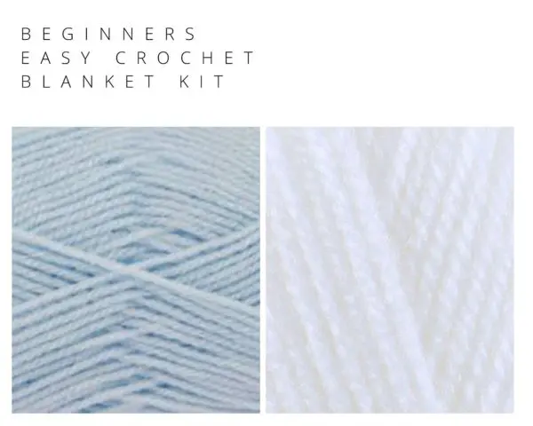 Beginners Easy Crochet Blanket Kit Choice of Colours blue white