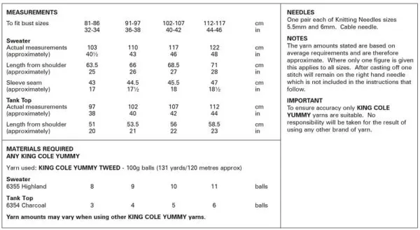 King Cole 6317 Adult Yummy Tweed Knitting Pattern