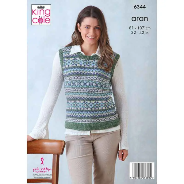 King Cole 6344 Adult Aran Cardigan Tank Top Knitting Pattern
