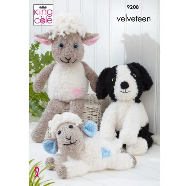 King Cole 9208 Velveteen Dog Lamb Toy Teddy Knitting Pattern