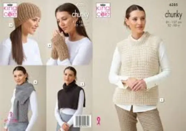 King Cole 6285 Adult Chunky Slipover and Accessories Knitting Pattern