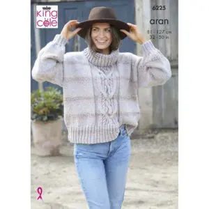 King Cole 6225 Adult Aran Sweater Knitting Pattern