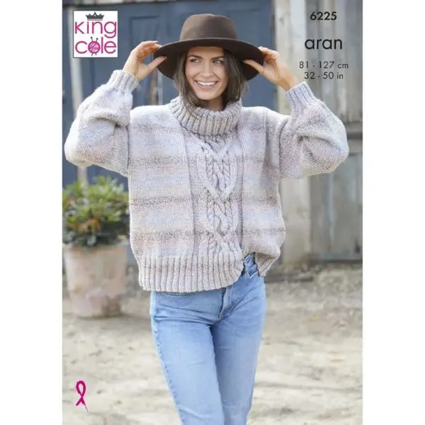 King Cole 6225 Adult Aran Sweater Knitting Pattern