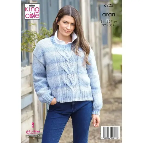 King Cole 6225 Adult Aran Sweater Knitting Pattern