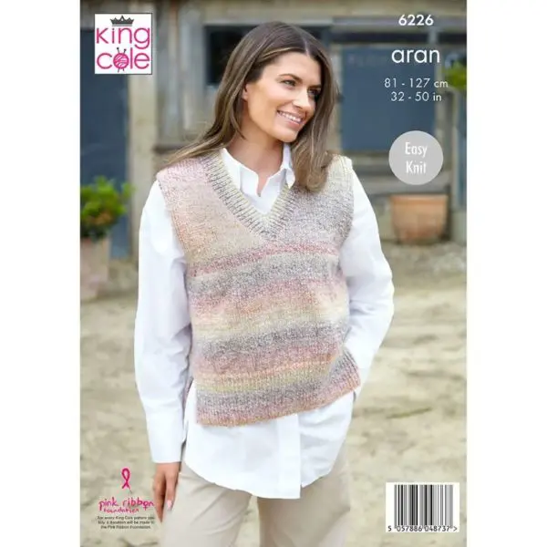 King Cole 6226 Adult Aran Vest Knitting Pattern