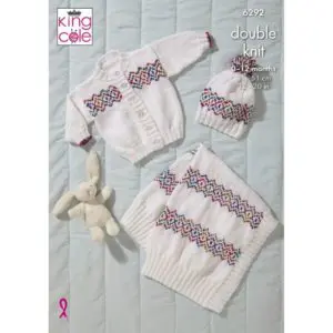 King Cole 6292 Baby DK Cardigan Hat and Blanket Knitting Pattern