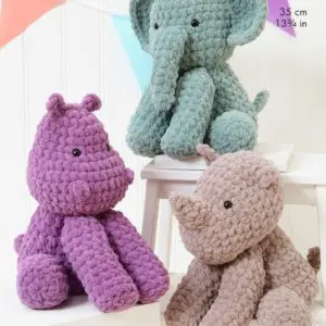 King Cole 9217 Crochet Elephant Hippo Rhino Toy Pattern