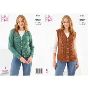 King Cole 6426 Aran Waistcoat & Cardigan Knitting Pattern