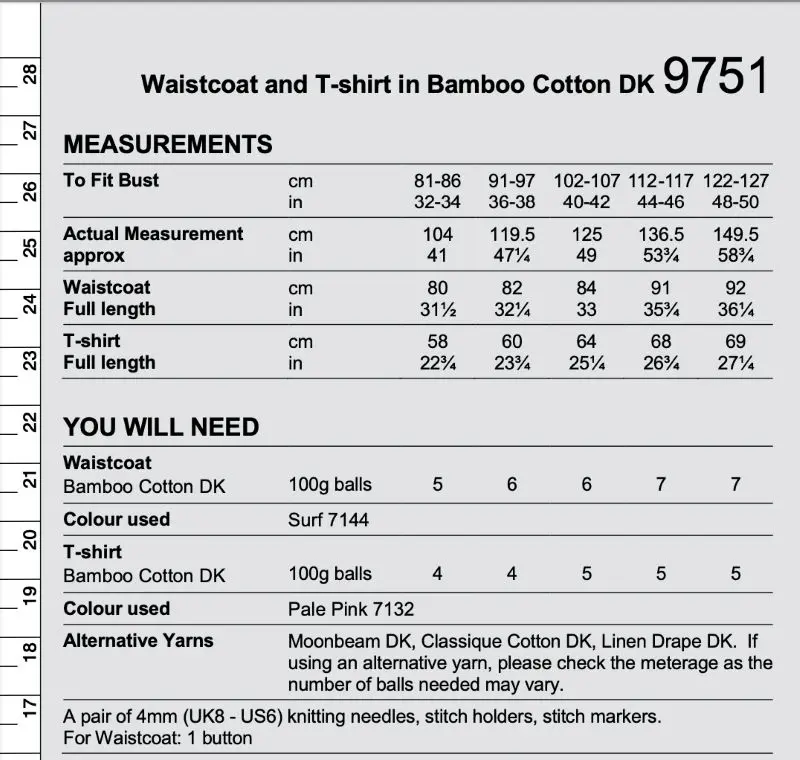 Stylecraft 9751 Adult DK Waistcoat T-Shirt Knitting Pattern