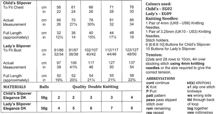 James C Brett JB989 Adult Child Slipover Knitting Pattern