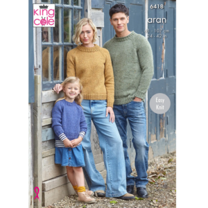 King Cole 6418 Adult Childs Aran Sweaters Knitting Pattern