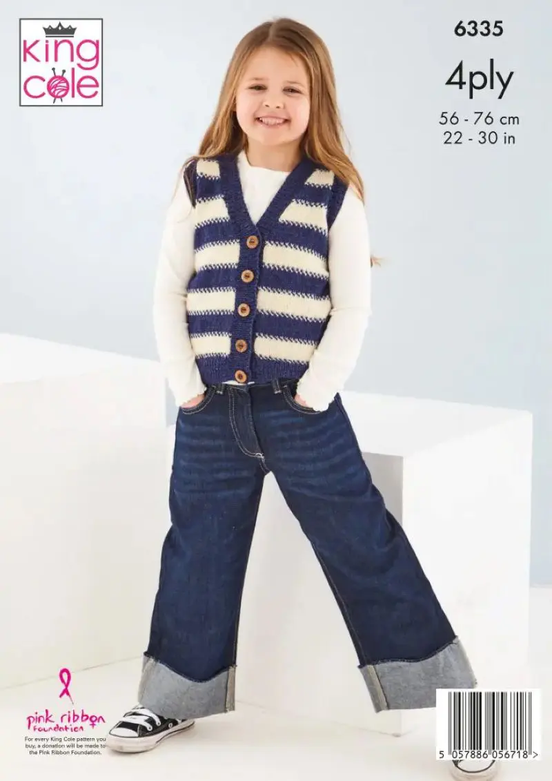 King Cole 6335 Childrens 4ply Slipover Waistcoat Knitting Pattern